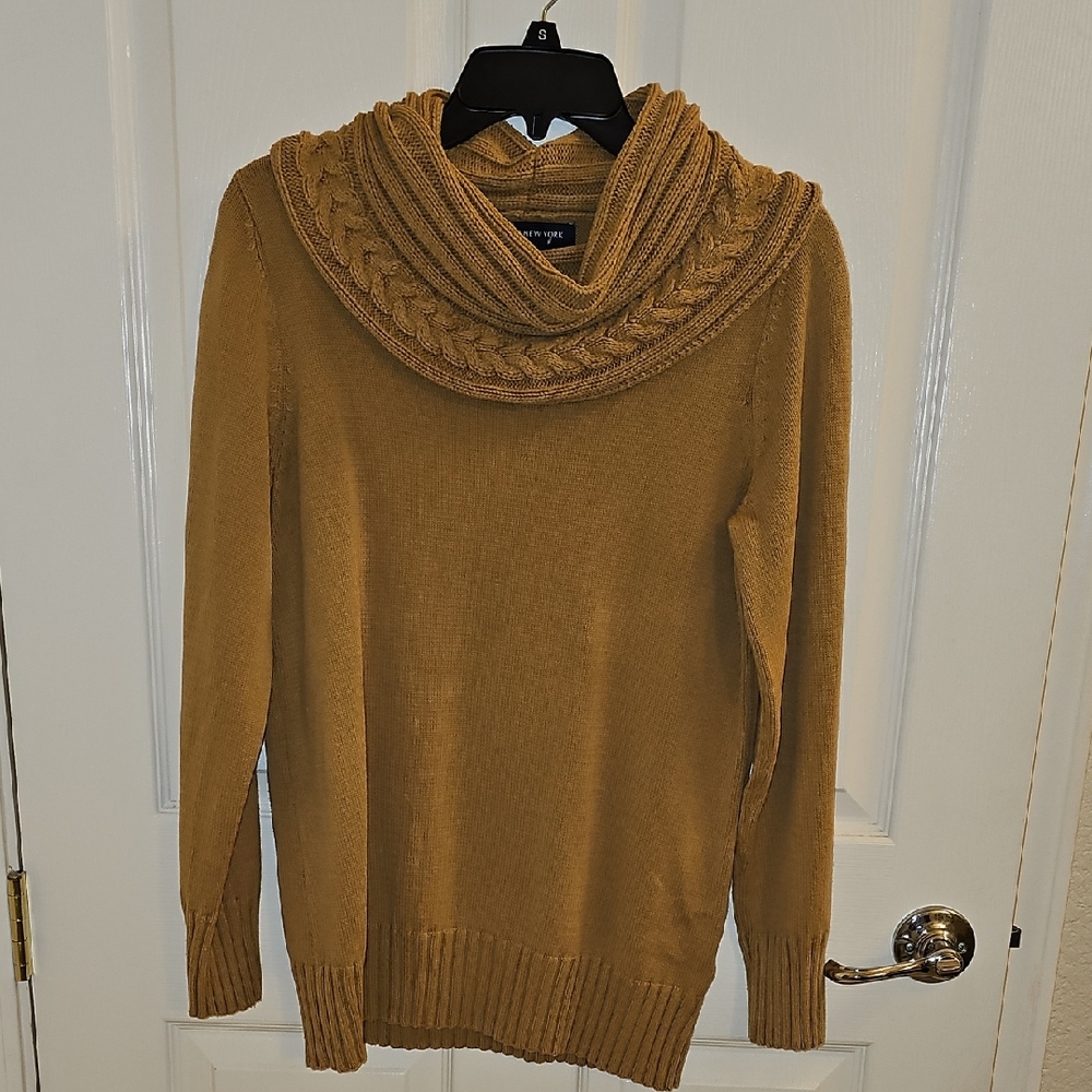 Jones New York Mustard Cable Knit Cowl Neck Sweater M